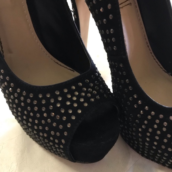 Black Siren Heels Diamanté Size 6.5 Suede - Picture 2 of 6